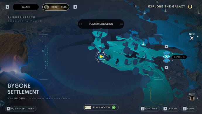 Part of the map of Koboh in Jedi: Survivor.