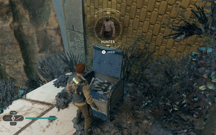 Cal approaches a chest in the Forest Array on Koboh in Jedi: Survivor.