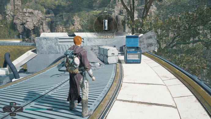 Cal approaches a chest in the Forest Array on Koboh in Jedi: Survivor.
