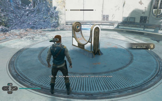 Cal scans a databank entry on Koboh in Jedi: Survivor.