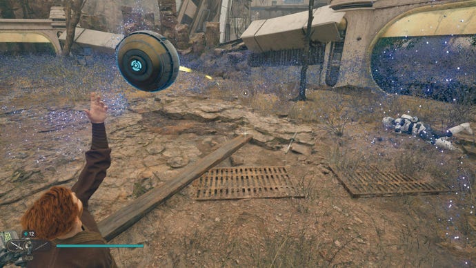 Cal approaches a datadisc in the Forest Array on Koboh in Jedi: Survivor.