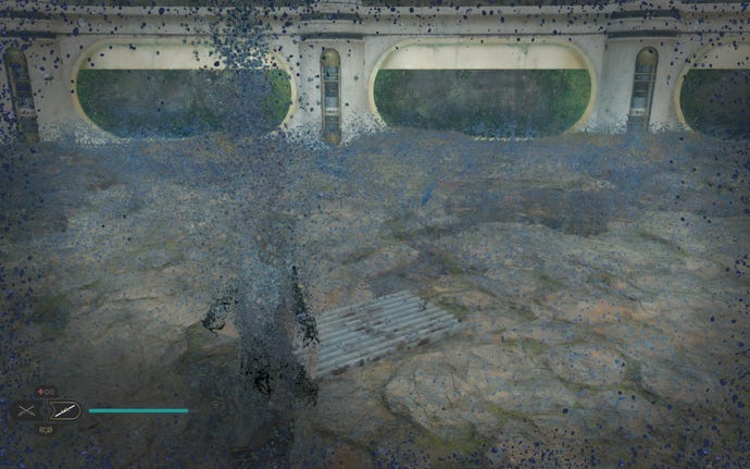Cal approaches a datadisc in the Forest Array on Koboh in Jedi: Survivor.