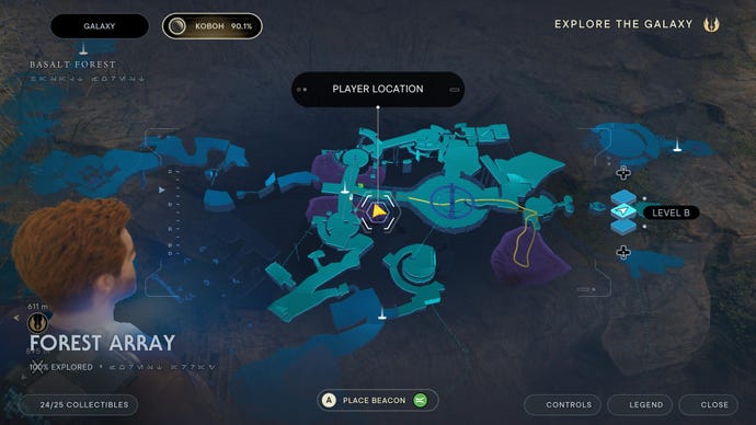 Part of the map of Koboh in Jedi: Survivor.