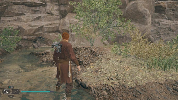 Cal walks towards a glowing plant in Fort Kah'lin in Jedi: Survivor.