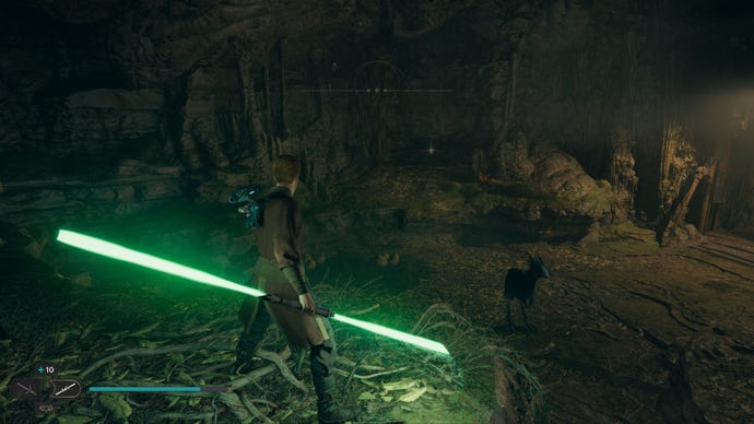 Cal approaches a Datadisc on Koboh in Jedi: Survivor.