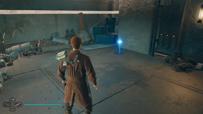 Cal approaches a Skill Point Essence in the corner of a room in Jedi: Survivor.