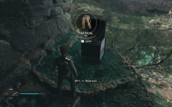 Cal opens a chest in Swindler's Wash on Koboh in Jedi: Survivor.