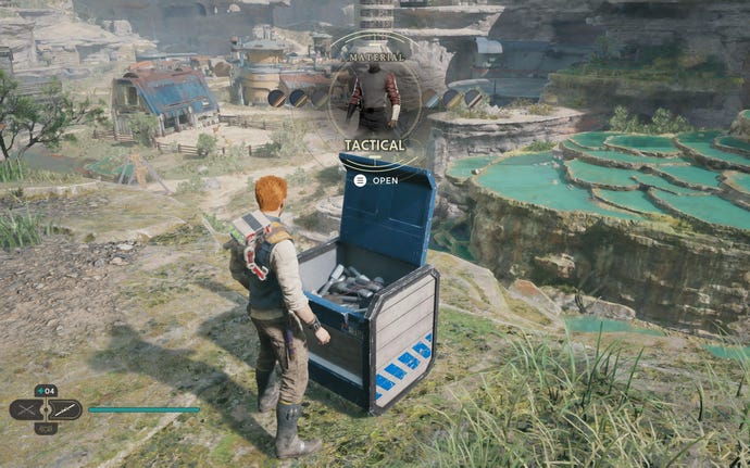 Cal opens a chest in Swindler's Wash on Koboh in Jedi: Survivor.