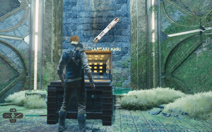 Cal opens a large chest containing Santari Khri's lightsaber in Jedi: Survivor.