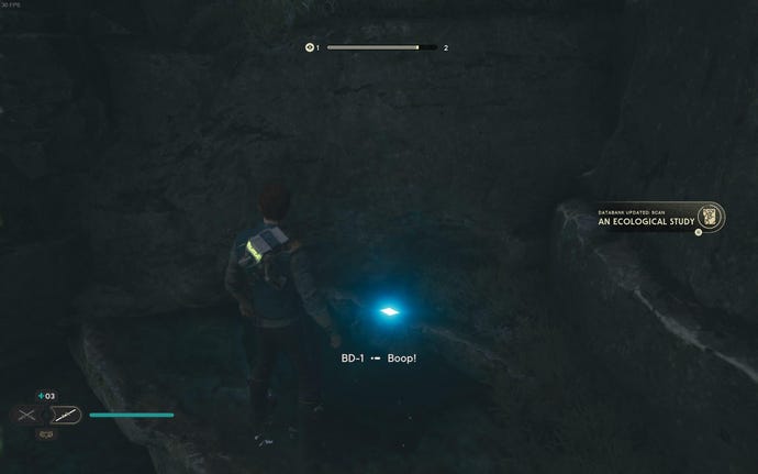 Cal scans a Databank entry in the Untamed Downs in Jedi: Survivor.