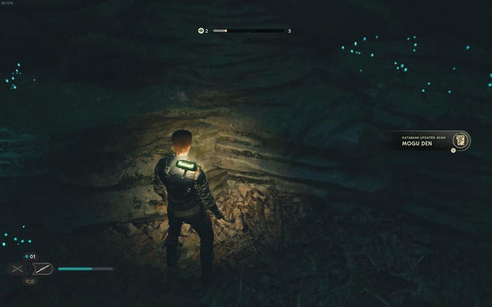 Cal picks up a Databank entry in a dark area of in Jedi: Survivor.