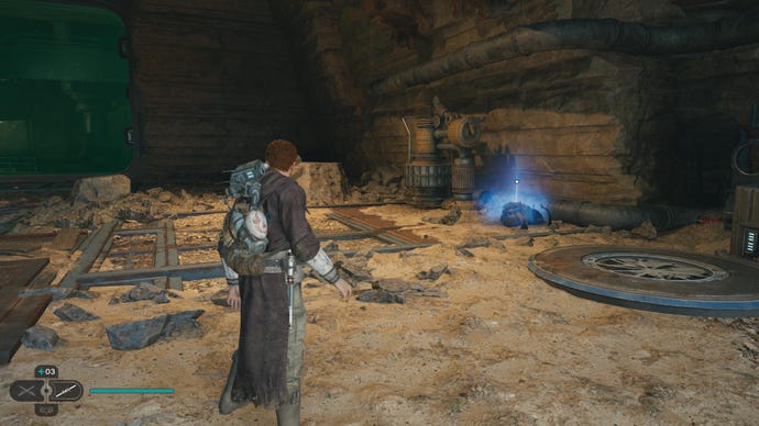 Cal walks towards a Force Echo on the ground in Jedi: Survivor.