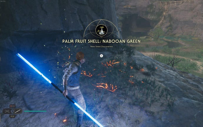 Cal cuts down a plant on Koboh in Jedi: Survivor.