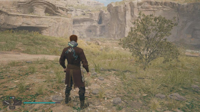 Cal approaches a harvestable plant in Jedi: Survivor.