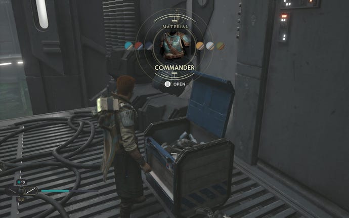 Cal approaches and picks up a collectible on Koboh in Jedi: Survivor.