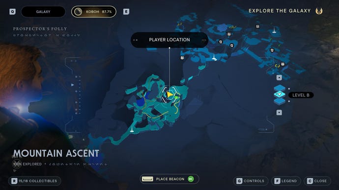 Part of the map of Koboh in Jedi: Survivor.