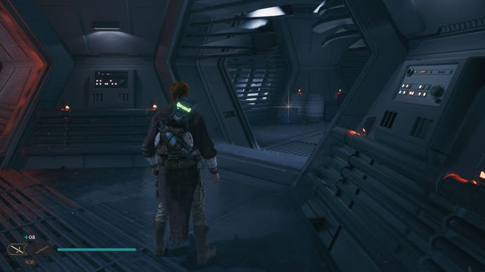 Cal approaches a Priorite Shard in the Hangar Bay on Nova Garon in Jedi: Survivor.