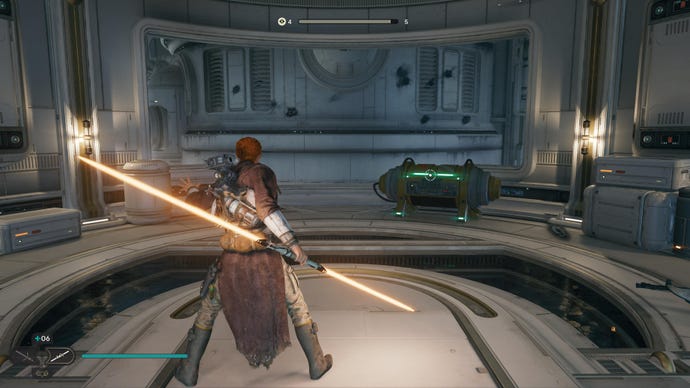 Cal approaches and picks up a collectible item on Koboh in Jedi: Survivor.
