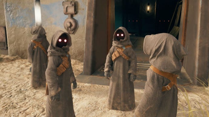 The Jawa, pictured as part of the Star Wars Jedi: Survivor Rambler's Reach rooftop puzzle solution.