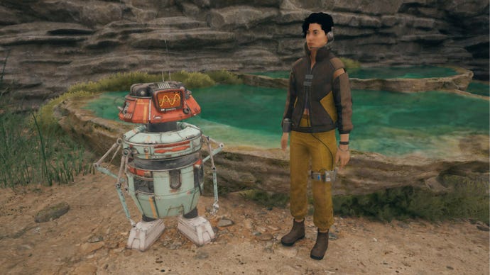 Star Wars Jedi: Survivor recruits Ashe Javi and droid collect sounds in Koboh.