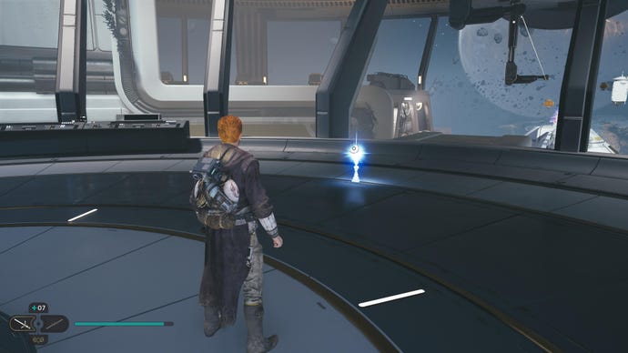 Cal approaches a Skill Point Essence in the Republic Research Lab on Shattered Moon in Jedi: Survivor.