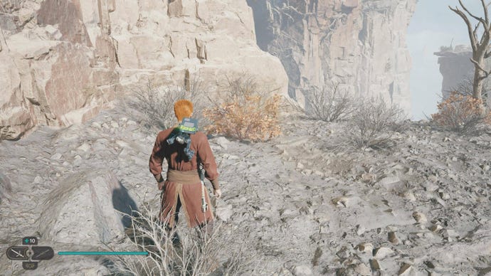 Cal approaches and picks up a collectible item on Koboh in Jedi: Survivor.