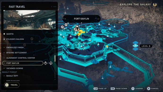 Fort Kah'lin on the holomap as part of the Star Wars Jedi: Survivor XP farm.