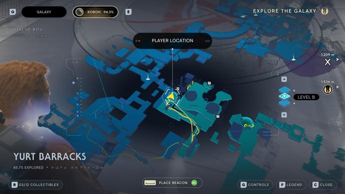 Part of the map of Koboh in Jedi: Survivor.
