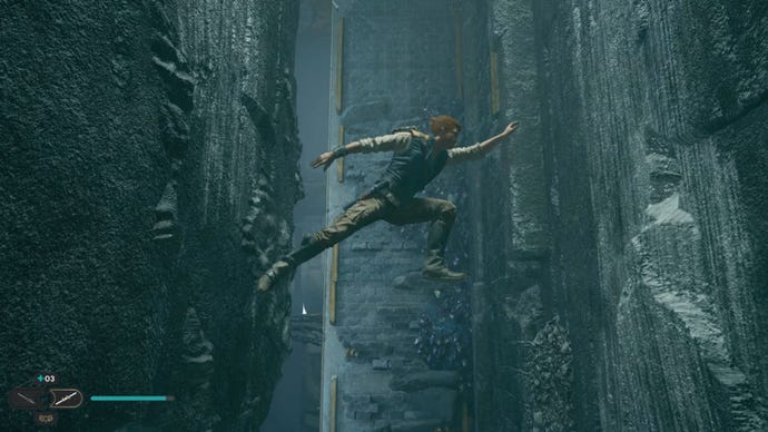 The jump wall in the Star Wars Jedi: Survivor Chamber of Duality.