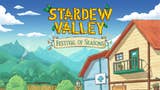 Key art for Stardew Valley: Festival of Seasons. The game's logo appears on a landscape of Stardew Valley with a pharmacy and Pierre's at the forefront