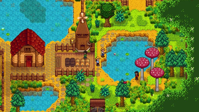 Fishing in a Stardew Valley multiplayer screenshot.