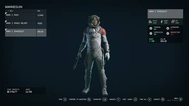 A character wearing the unique Mark 1 Constellation armor set in Starfield