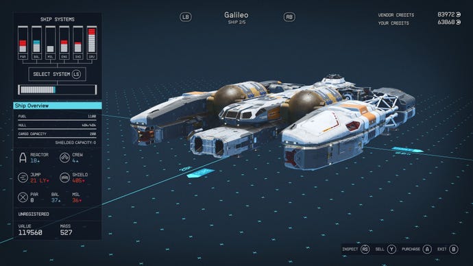 The ship purchase screen in Starfield.