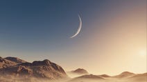 starfield loading screen landscape crescent moon above mountains