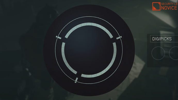 A partially complete lockpicking minigame puzzle in Starfield.