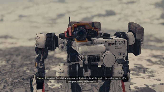 Constellation’s Vasco says goodbye before players Grav Jump to Unity in Starfield.