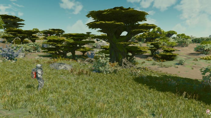 Exploring a deciduous forest on Jemison in Starfield