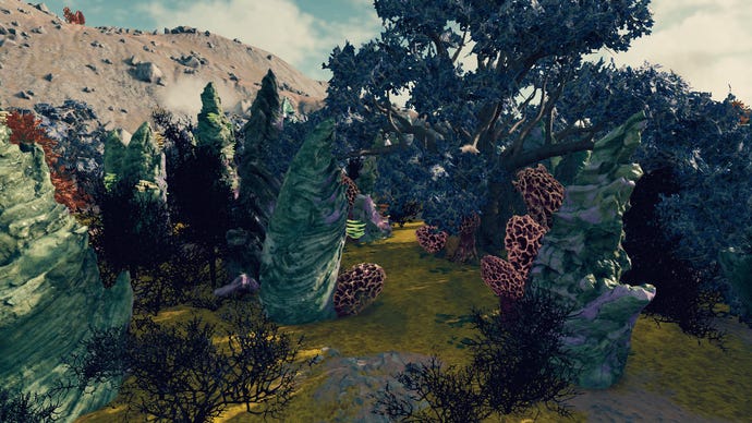 A fungal grove on the planet Sumati in Starfield