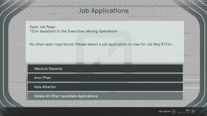 Delete other candidates’ job applications for Red Tape Blues in Starfield.