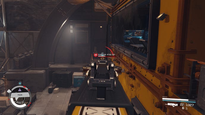 Guardian Athaliah appears to the side of the building attacking the players in Starfield.