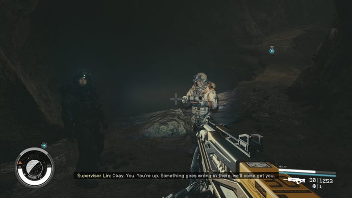 Supervisor Lin is seen talking to Heller in the cave system in Starfield.