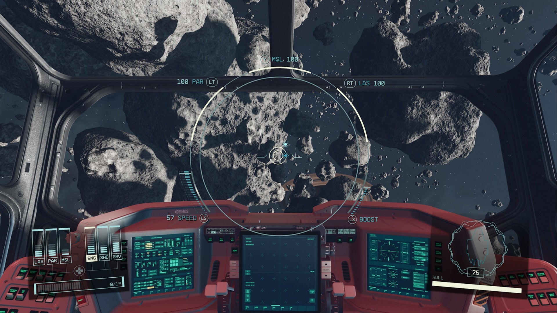 Starfield Sajarov campo de asteroides primera persona POV