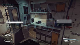 The player in Starfield scans a pot in a kitchen of their ship.