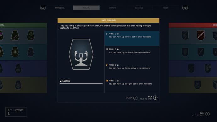 STARFIELD SHIP Command Skill Rank -Menü