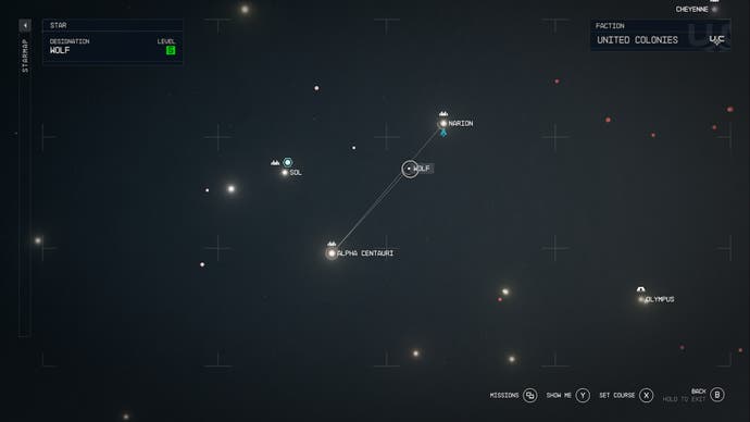 STARFIELD STAR MAP Alpha Centauri Narion und Wolfssystem in der Mitte