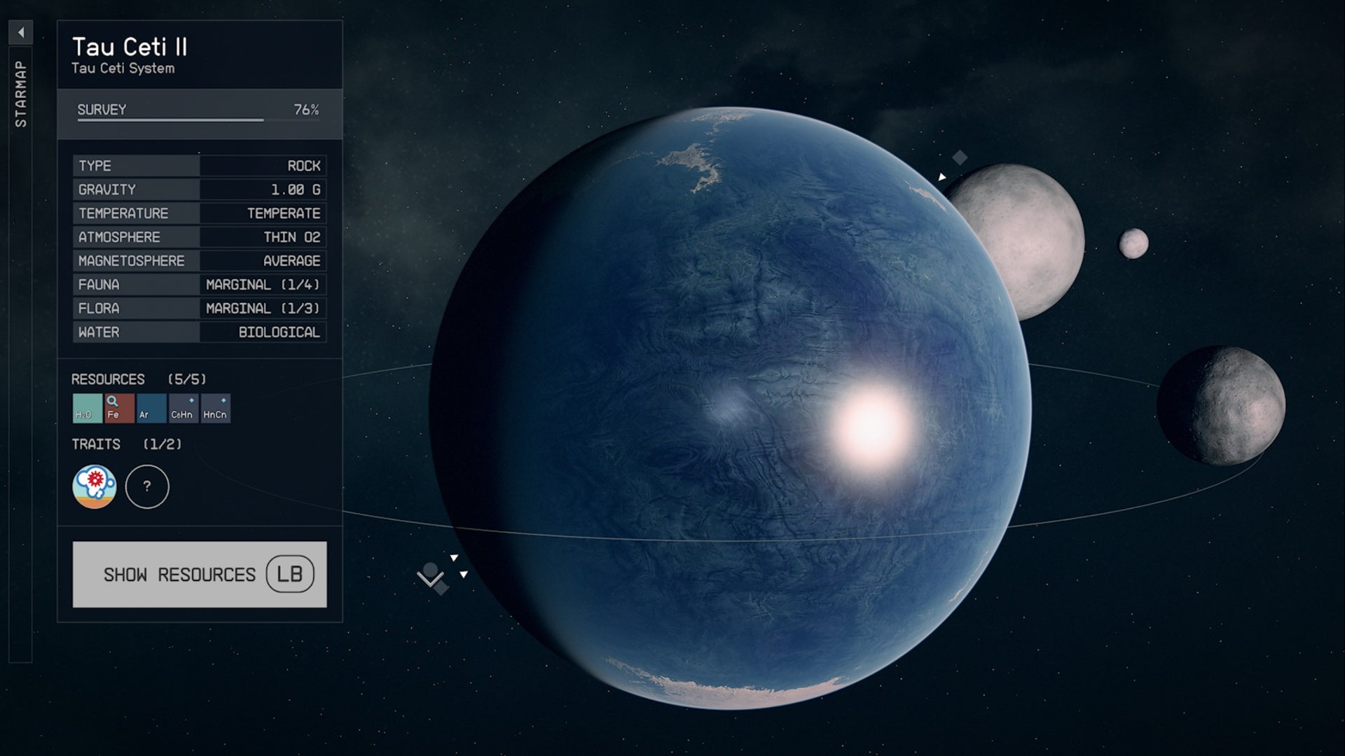 Mapa del planeta Starfield Tau Ceti-II