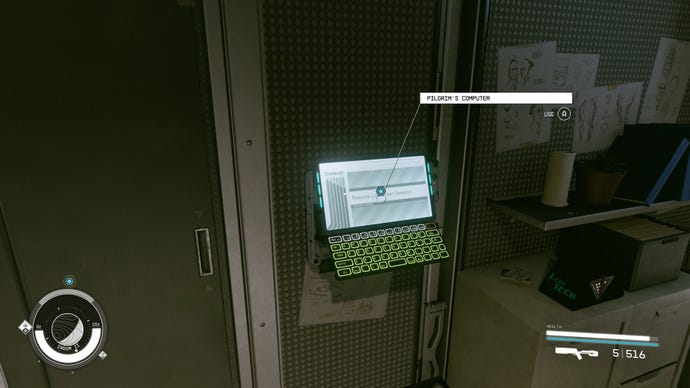 The Pilgrim's Computer is found in the Pilgrim's Rest on Indum II in Starfield.
