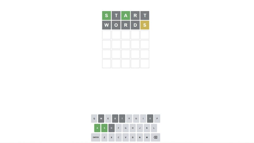 Wordle grid with Start Words as the only attempted solutions.