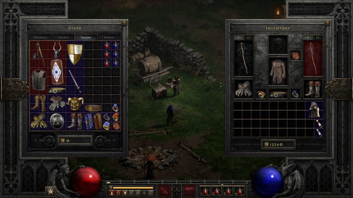 A screenshot of your Stash and Inventory menus in Diablo II: Resurrected