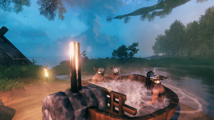 state of the game valheim - players in their hot tub